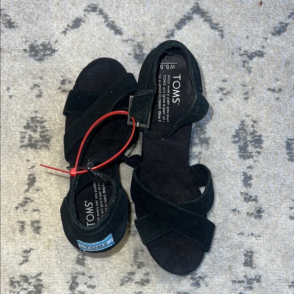 TOMS Black Suede Open-Toe Wedge - Picture 2 of 5
